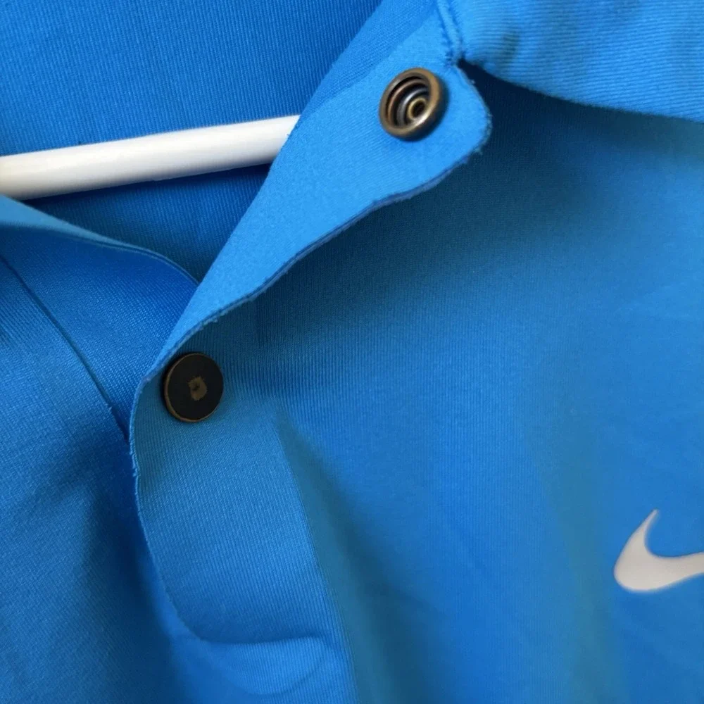 Nike Tiger Woods Dri Fit Short Sleeve Snap Polo Shirt‎ Blue Men's Size L